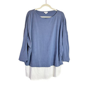 J. Jill Pure Jill Size L Blue White Linen Cotton Long Sleeve Layered Top